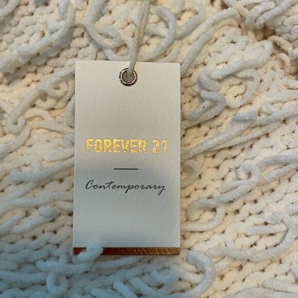 Forever 21 Off The Shoulder Sweater Cream Shaggy Loop Knit Long Sleeves S - Picture 5 of 7